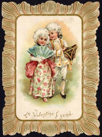 A flat card with an image rendered in soft colours. The picture shows a boy and girl in fancy c…